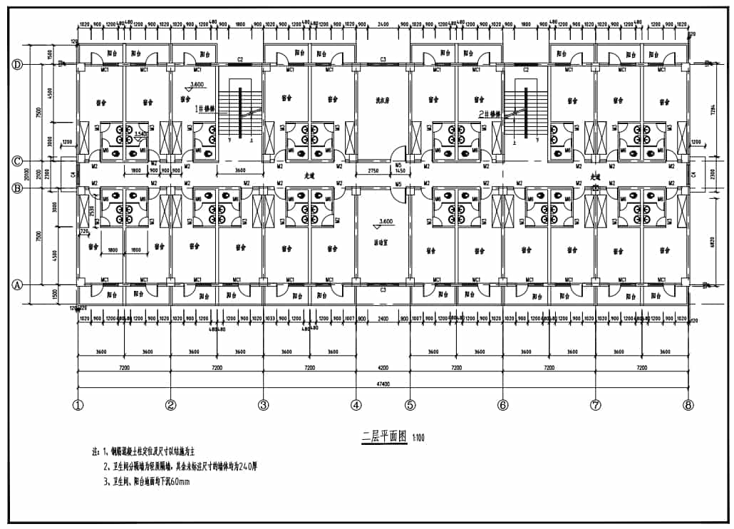 4層3878平米菏澤市某宿舍樓畢業設計